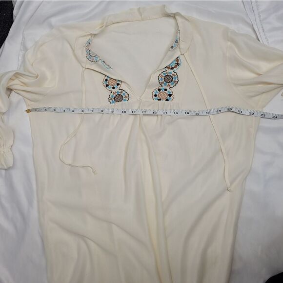 VINTAGE 70s Sears ivory embroidered long sleeve nightgown M - Picture 10 of 11